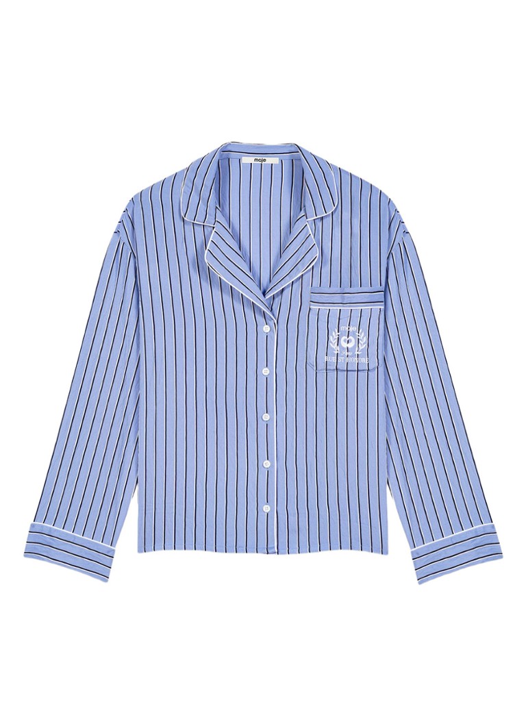 Maje Dames Blouse met streepprint en borstzak in de kleur Blauw