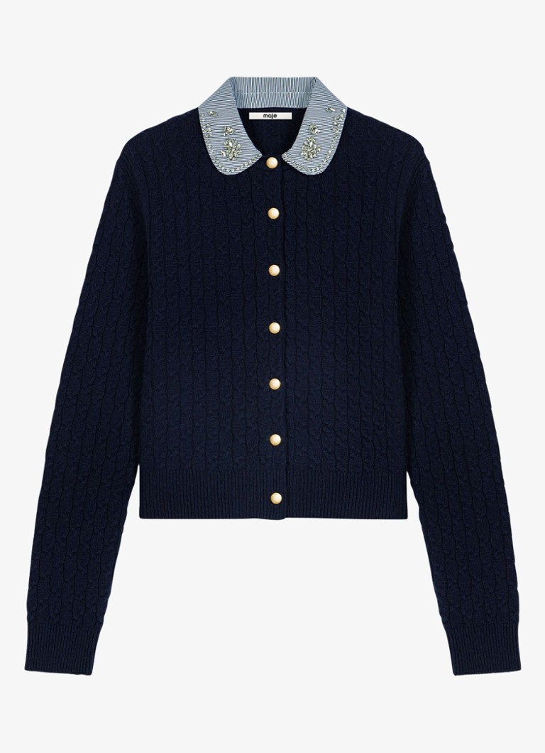 Maje Dames Kabelgebreid vest met afneembare kraag in de kleur Donkerblauw
