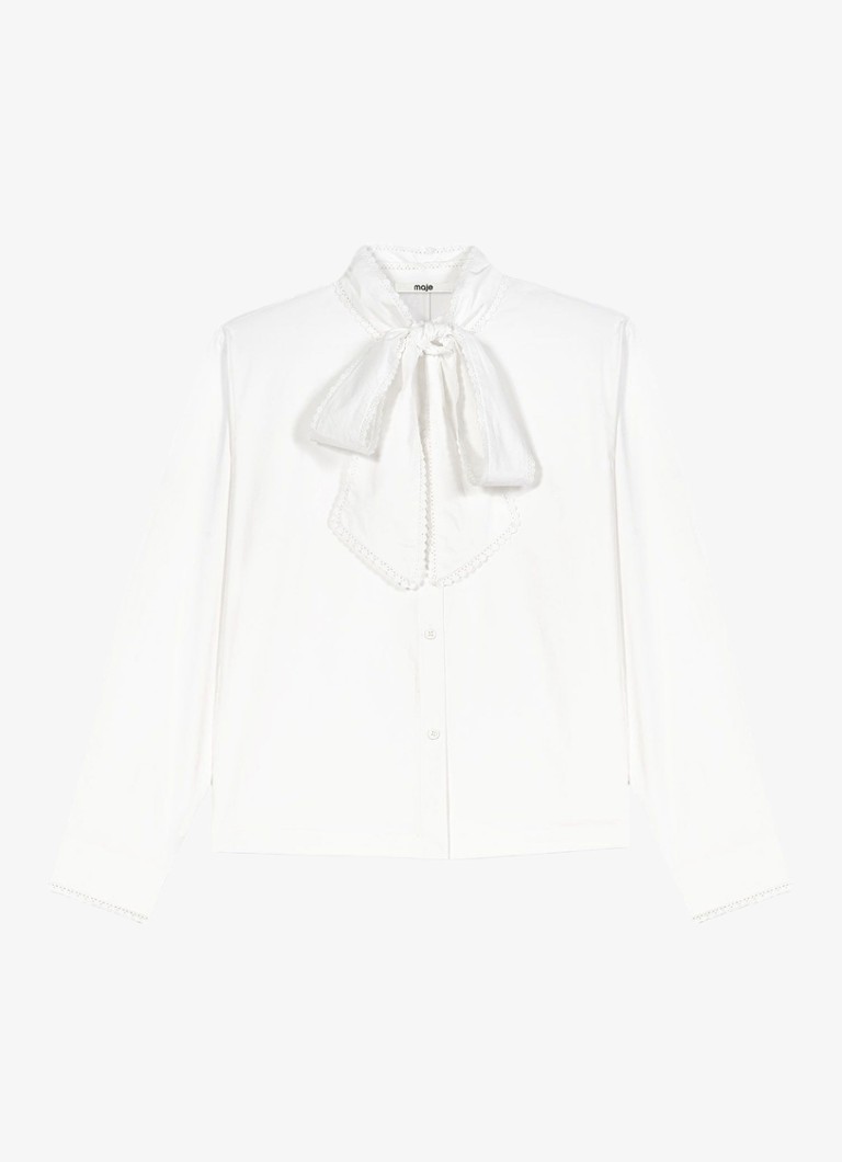 Maje Dames Blouse met sjaalkraag in de kleur White / Wit