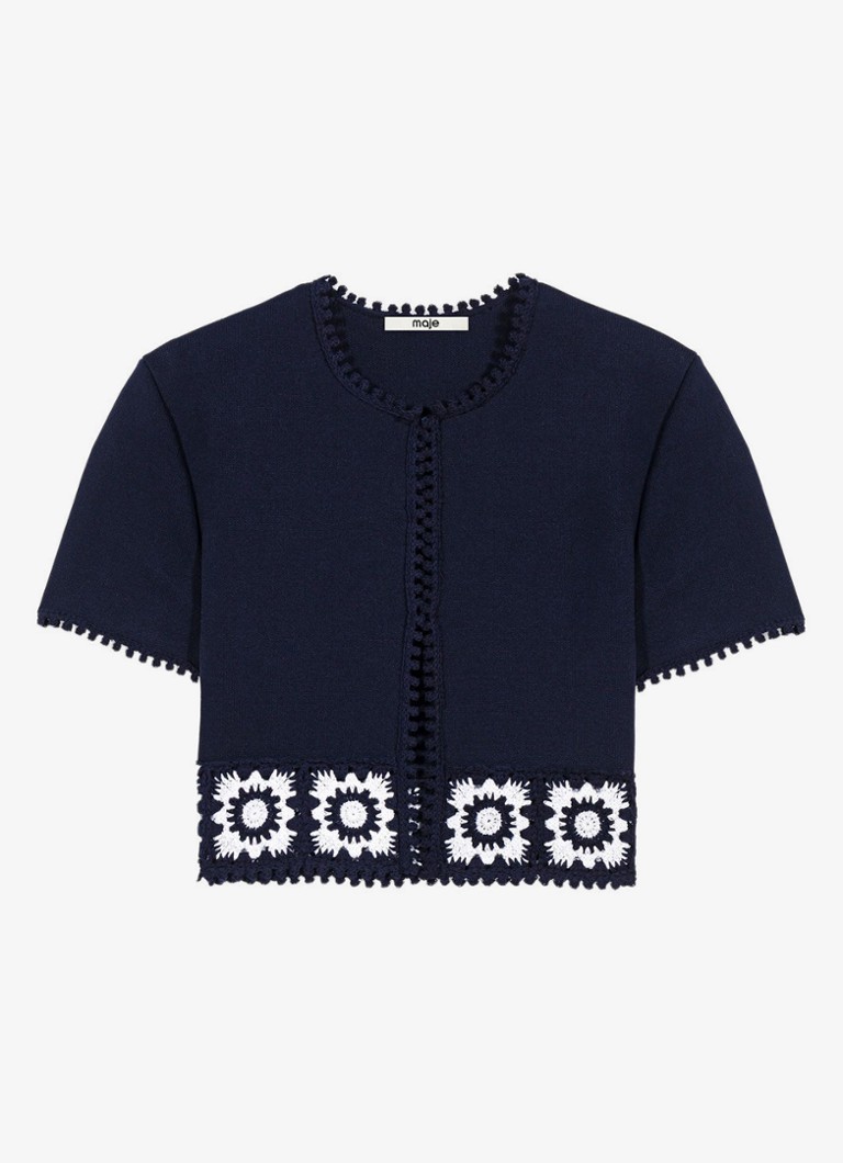 Maje Dames Gecropte vest met haakwerkinzet in de kleur Donkerblauw