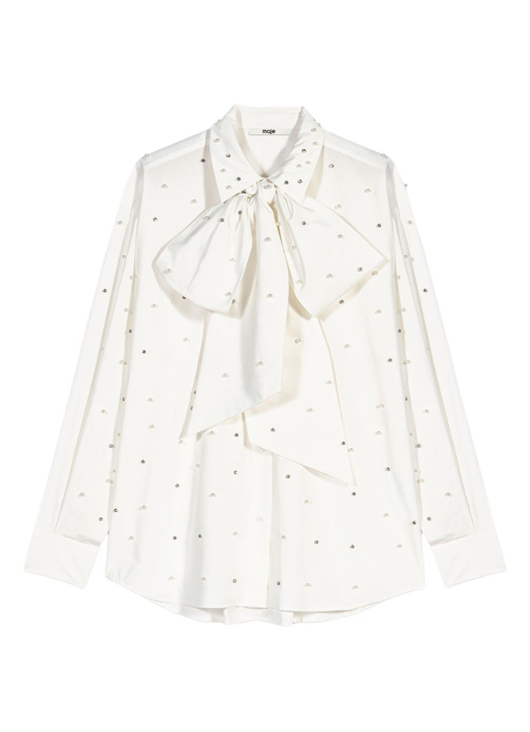 Maje Dames Blouse met strass en imitatieparels in de kleur Gebroken wit
