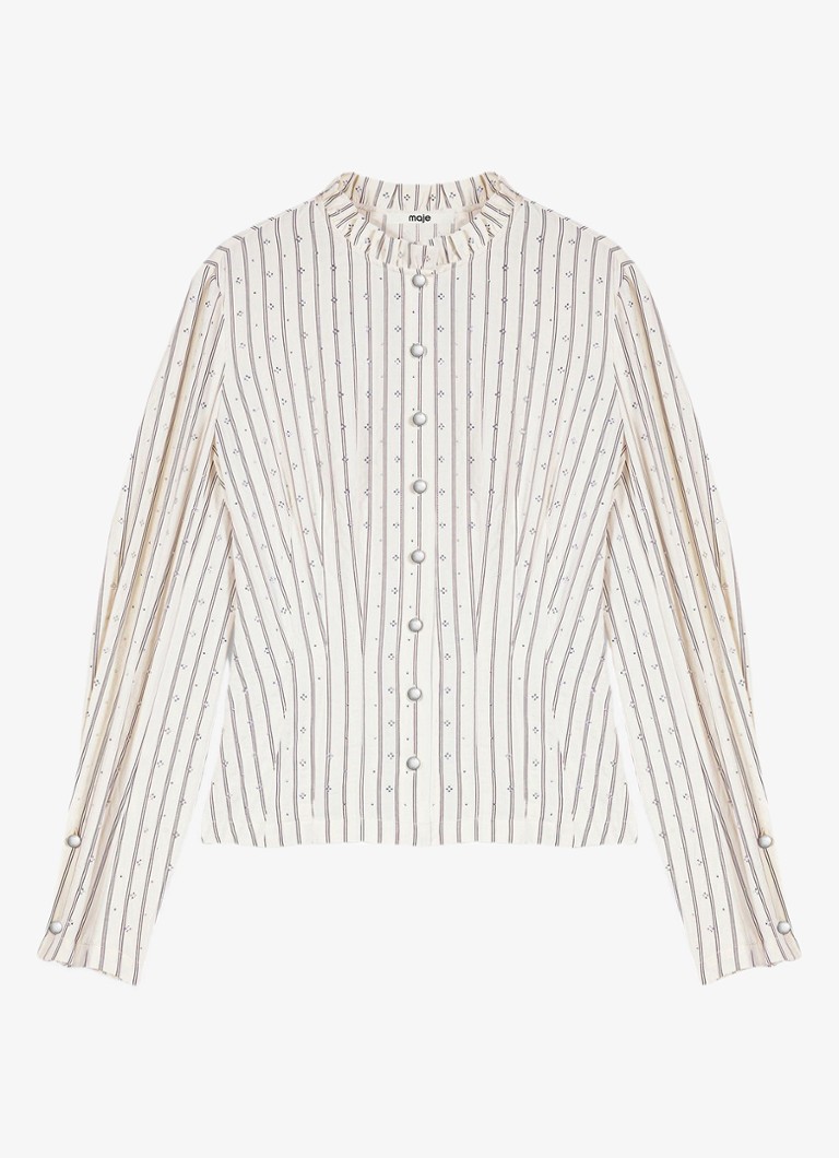 Maje Dames Blouse met streepprint en strass in de kleur Beige