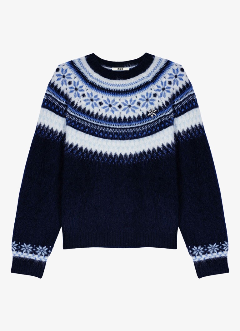 Maje Dames Grofgebreide pullover met ingebreide print in de kleur Donkerblauw