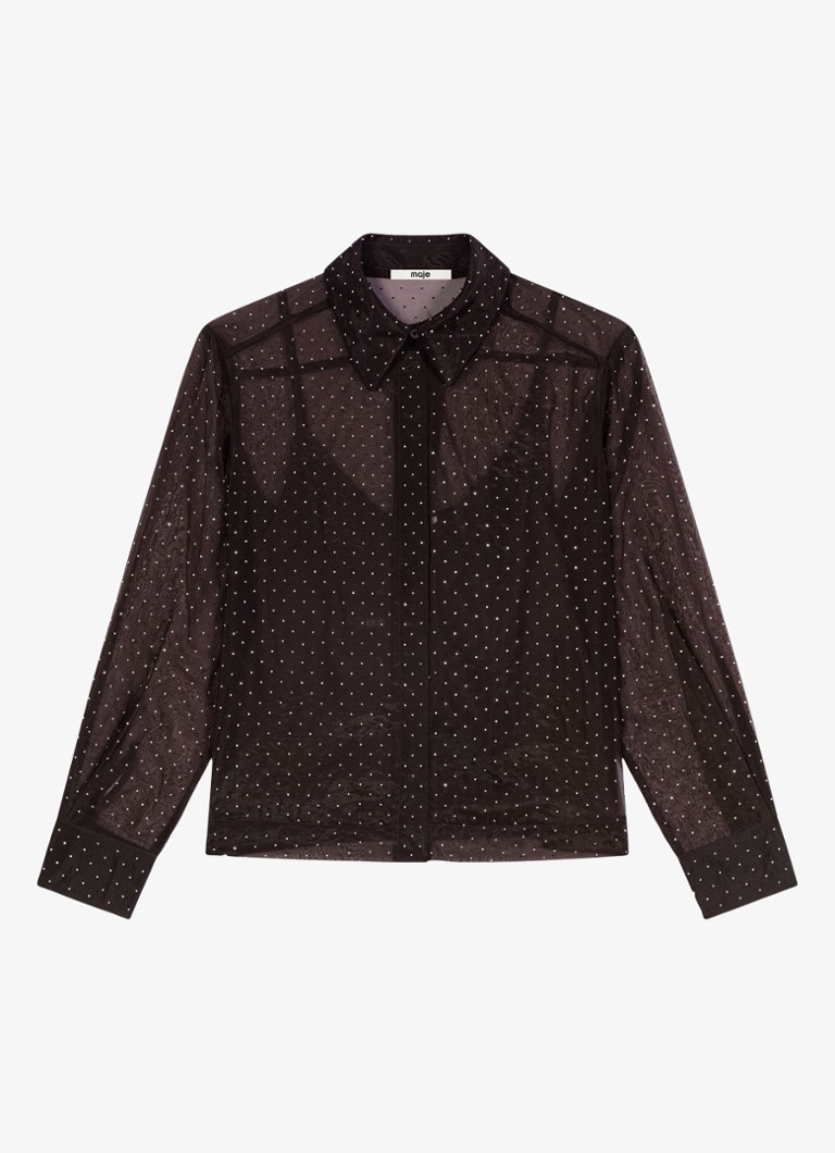 Maje Dames Blouse met stippenprint in de kleur Donkerbruin