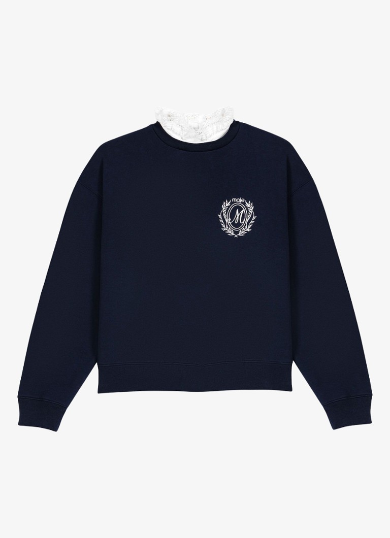 Maje Dames Geborduurde trui met afneembare kraag in de kleur Donkerblauw