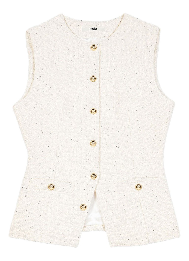 Maje Dames Top van bouclé met opgestikte zakken in de kleur Beige