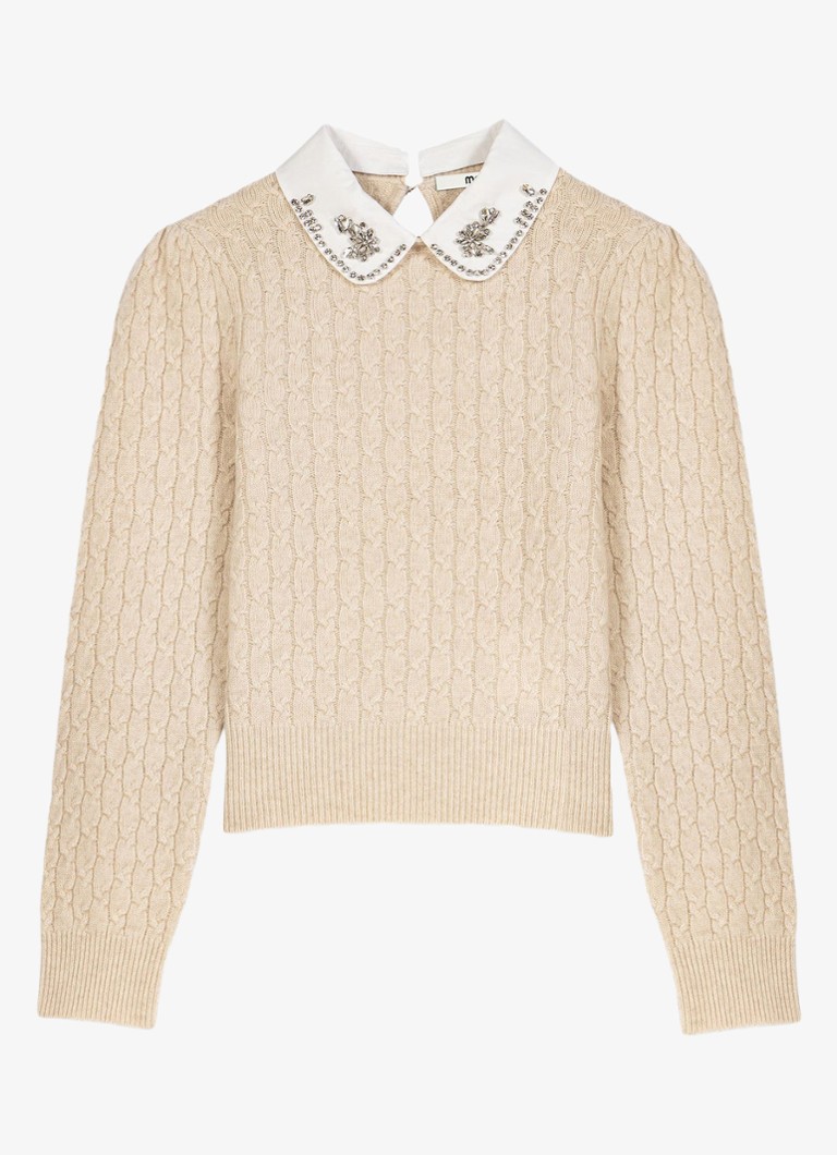 Maje Dames Kabelgebreide trui in kasjmierblend met strass in de kleur Beige