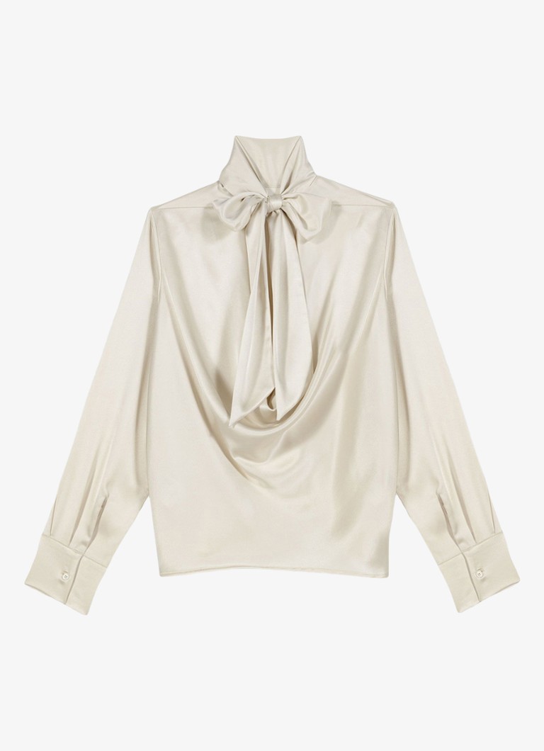Maje Dames Tuniek van satijn met sjaalkraag in de kleur Beige