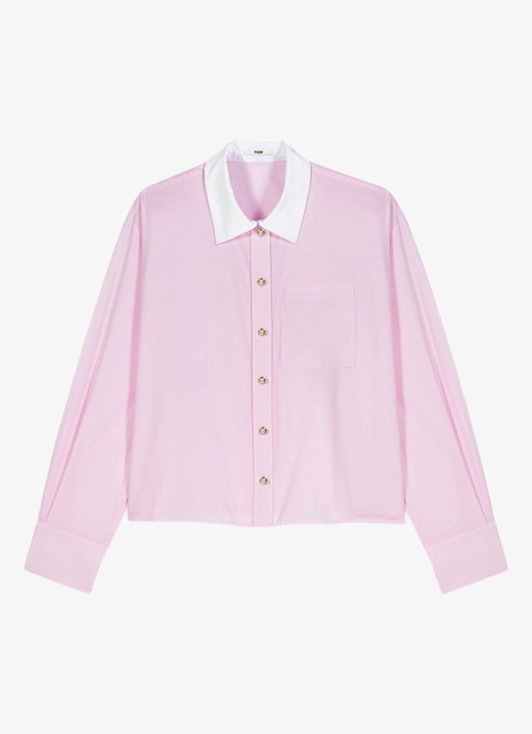 Maje Dames Cropped blouse met borstzak en logoborduring in de kleur Roze