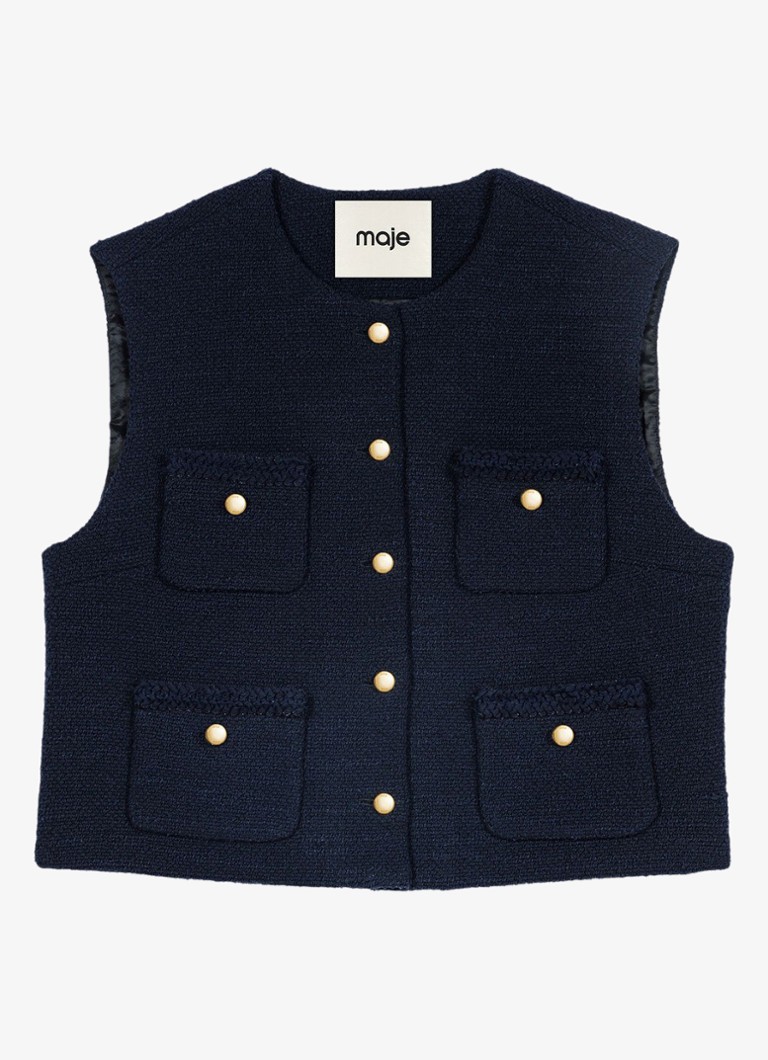 Maje Dames Cropped mouwloos jack met tweed-look in de kleur Donkerblauw