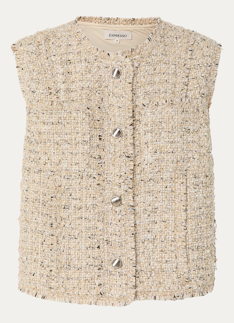 Expresso Dames Gilet met lurex en borstzakken in de kleur Beige