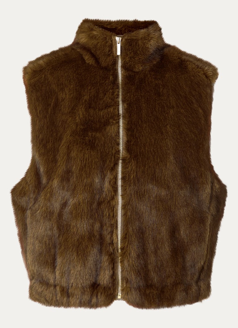 Expresso Dames Gilet van imitatiebont met opstaande kraag in de kleur Camel