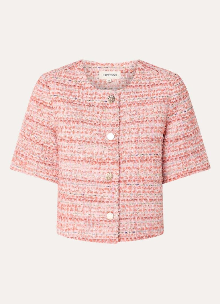 Expresso Dames Cropped blazer met lurex in de kleur Zalmroze