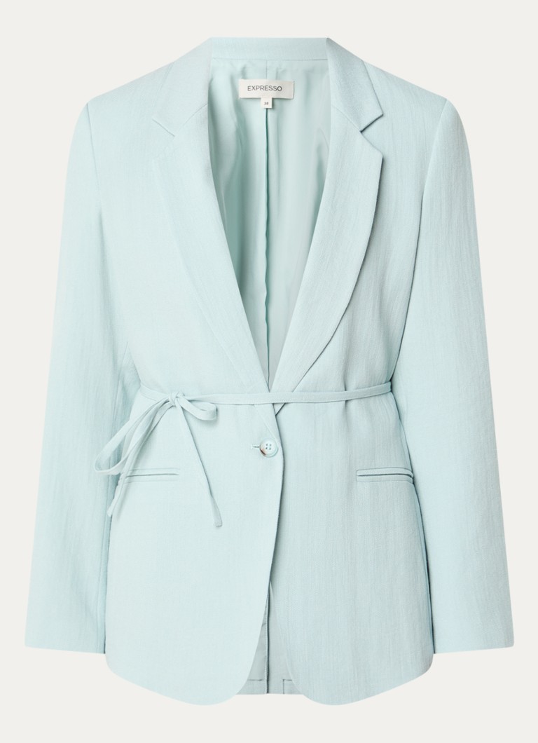Expresso Dames Blazer in linnenblend met strikceintuur en paspelzakken in de kleur Mint