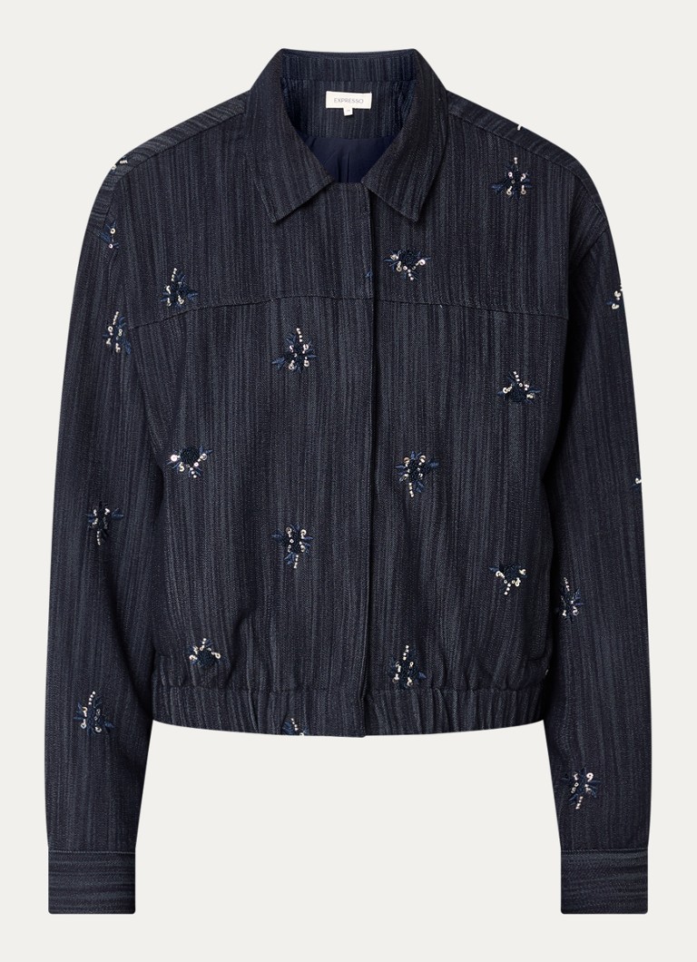 Expresso Dames Bomberjack van denim met borduring en pailletten in de kleur Indigo