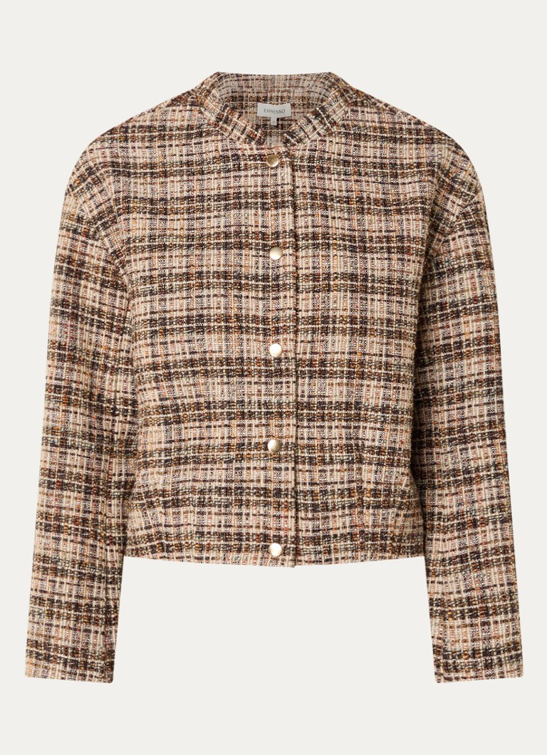Expresso Dames Jack met tweed-look en ronde hals in de kleur Beige