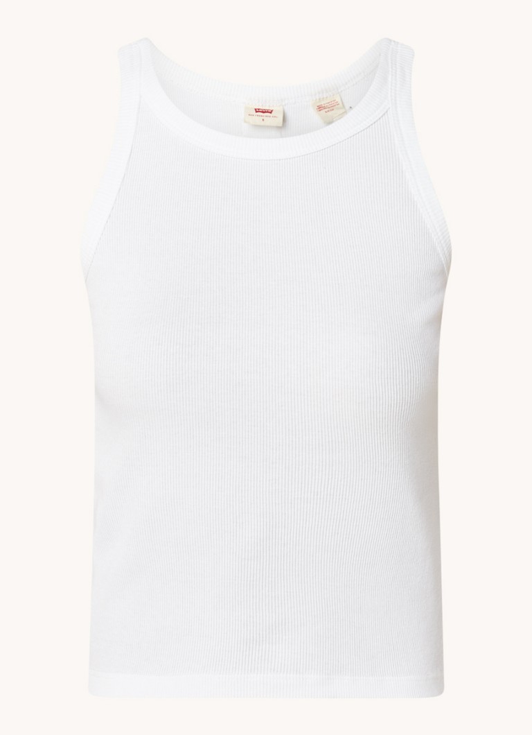 Levi's Dames Basic tanktop met ribstructuur en ronde hals in de kleur Wit