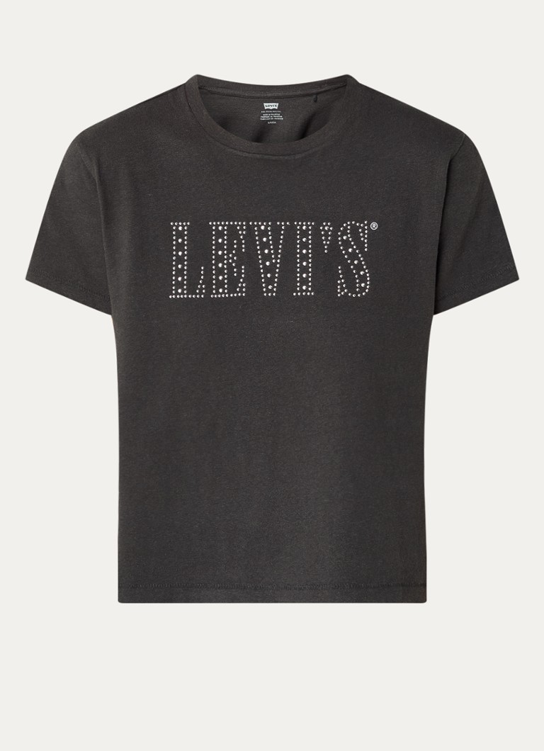 Levi's Dames T-shirt met logo en strass in de kleur Antraciet