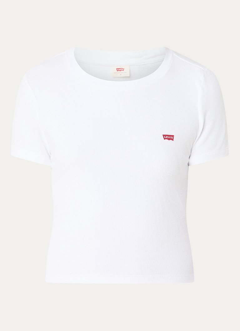 Levi's Dames Cropped T-shirt met ribstructuur in de kleur Wit