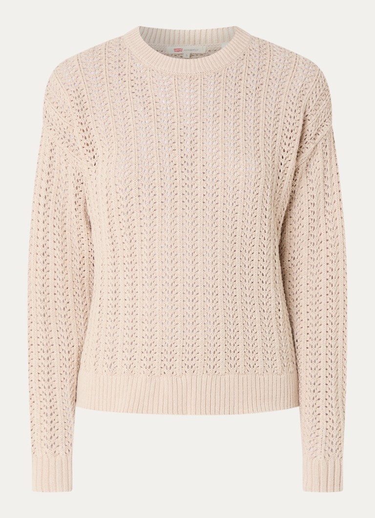 Levi's Dames Sunrise grofgebreide trui in linnenblend met opengewerkt dessin in de kleur Beige