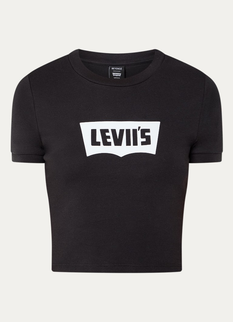 Levi's Dames Cropped T-shirt met logoprint in de kleur Zwart