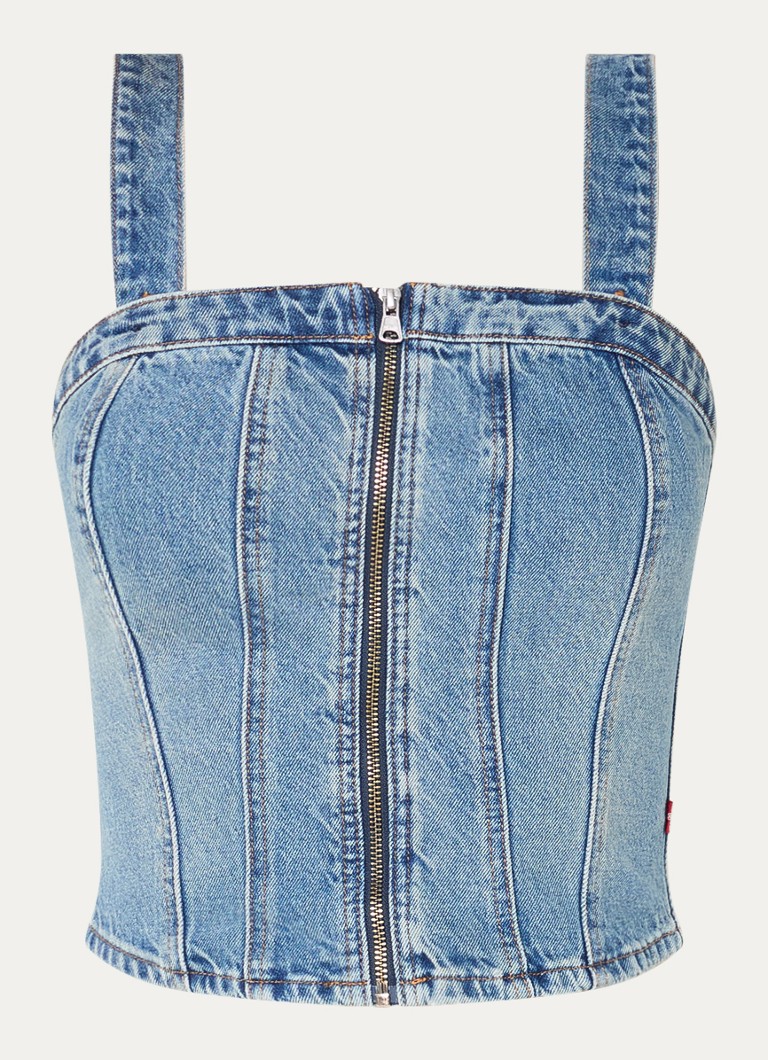 Levi's Dames Tanktop van denim met smockwerk in de kleur Indigo