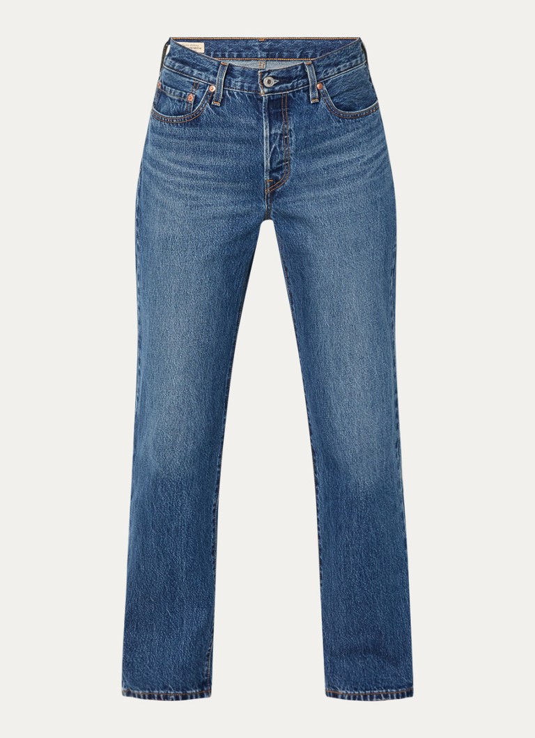 Levi's Dames 501 90's mid waist straight leg jeans met medium wassing in de kleur Indigo
