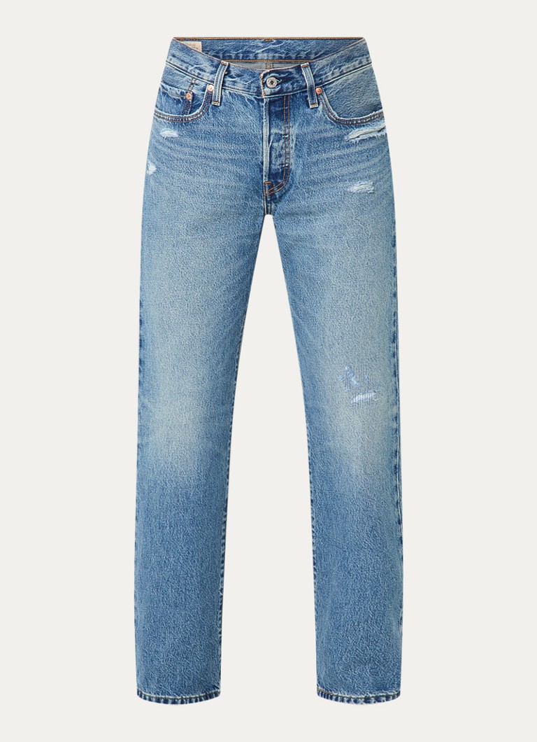 Levi's Dames 501 mid waist straight leg jeans met medium wassing in de kleur Indigo