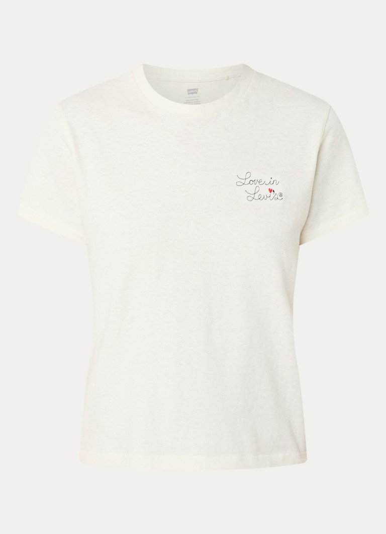 Levi's Dames T-shirt met logoborduring in de kleur Beige