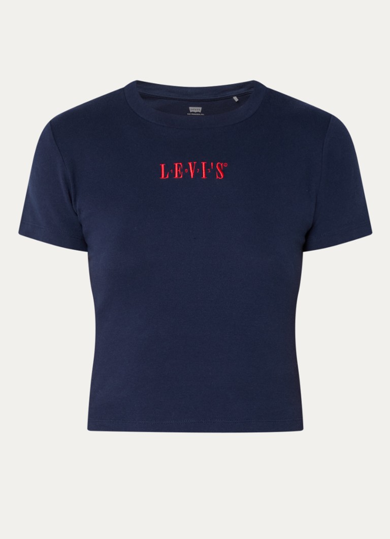 Levi's Dames T-shirt met logoborduring in de kleur Donkerblauw
