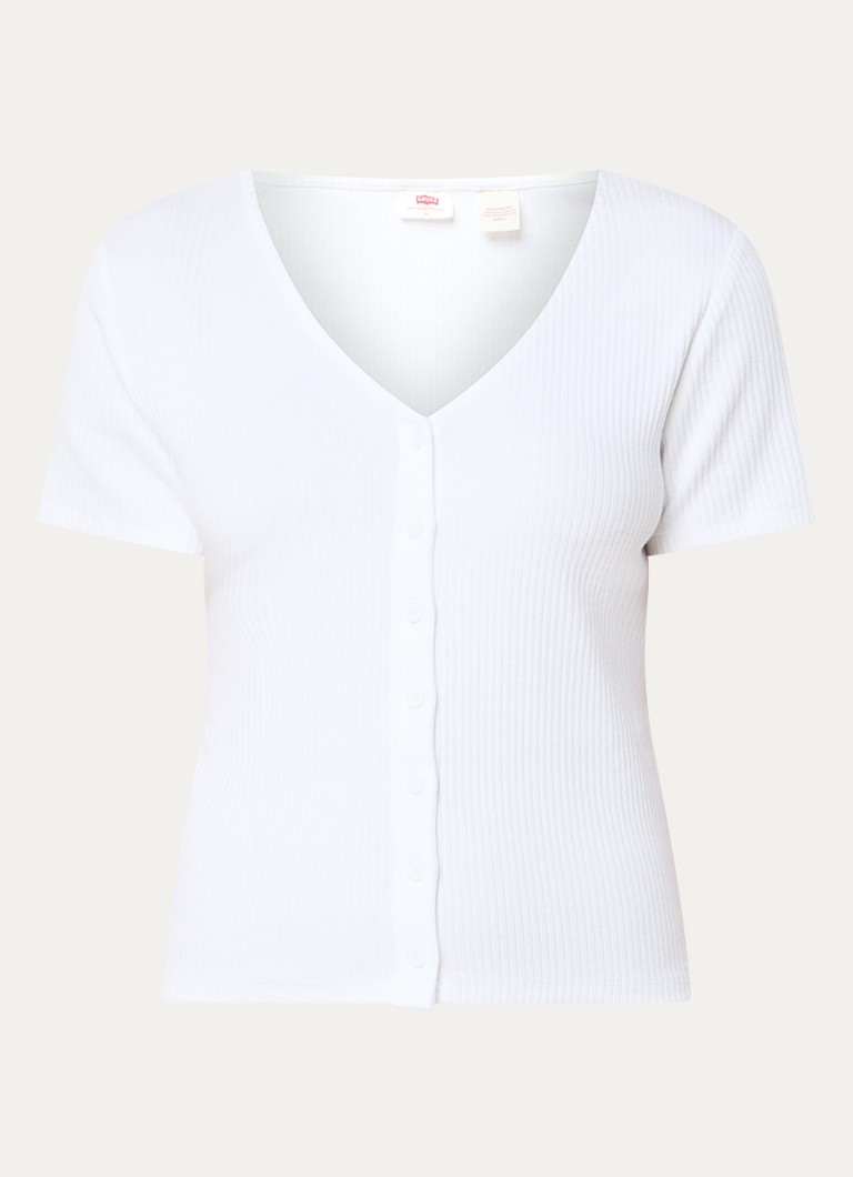 Levi's Dames Ribgebreide top met sierknopen in de kleur Wit
