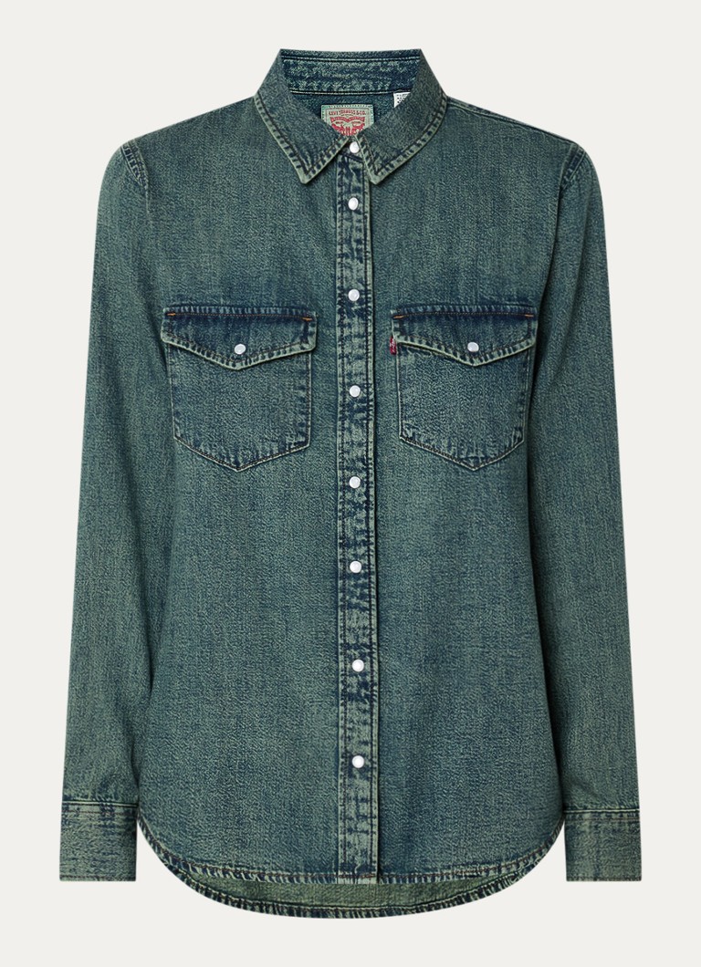 Levi's Dames Iconic Western blouse van chambray met borstzakken in de kleur Indigo