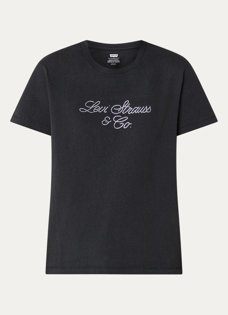 Levi's Dames T-shirt met logoprint en strass in de kleur Zwart
