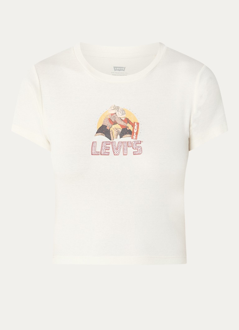 Levi's Dames T-shirt met logoprint en strass in de kleur Gebroken wit