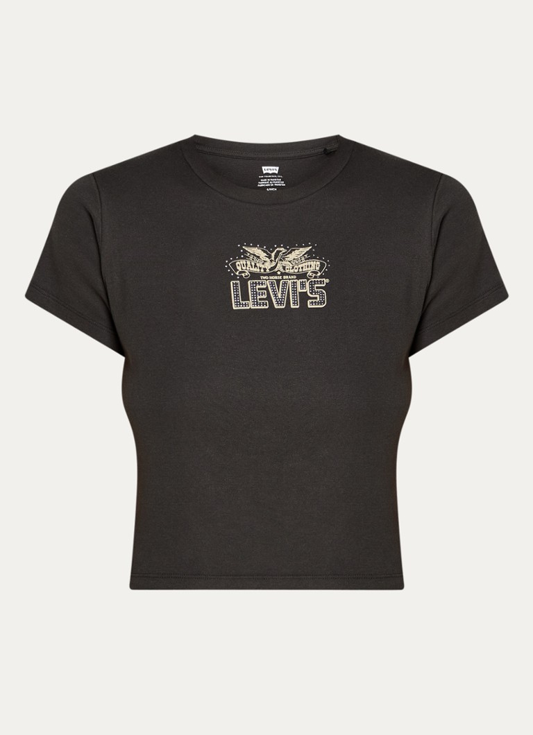 Levi's Dames Essential cropped T-shirt met logo en strass in de kleur Antraciet