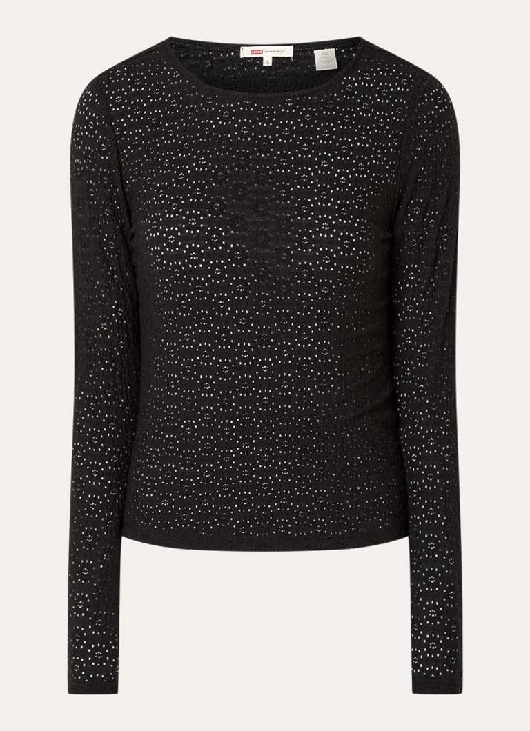 Levi's Dames Anika semi-transparante top met opengewerkt dessin in de kleur Zwart
