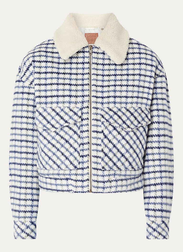 Levi's Dames Shrunken gewatteerd jack in wolblend met ruitdessin in de kleur Blauw