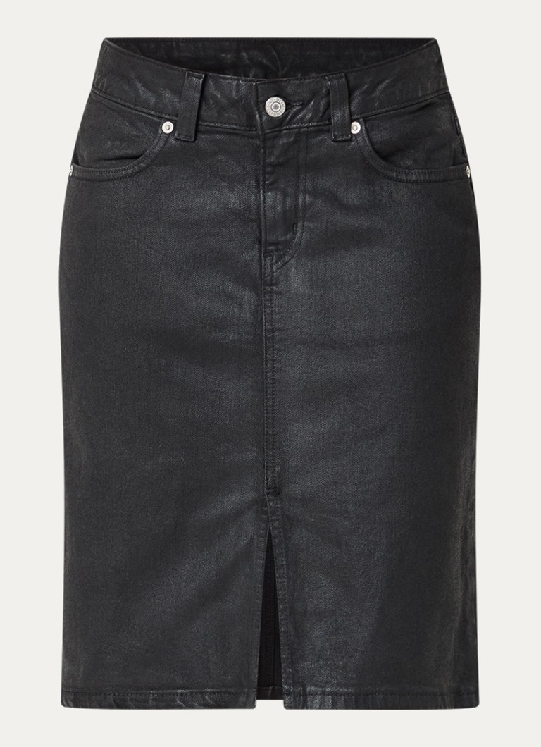Levi's Dames Midi spijkerrok met split en glanzende finish in de kleur Zwart