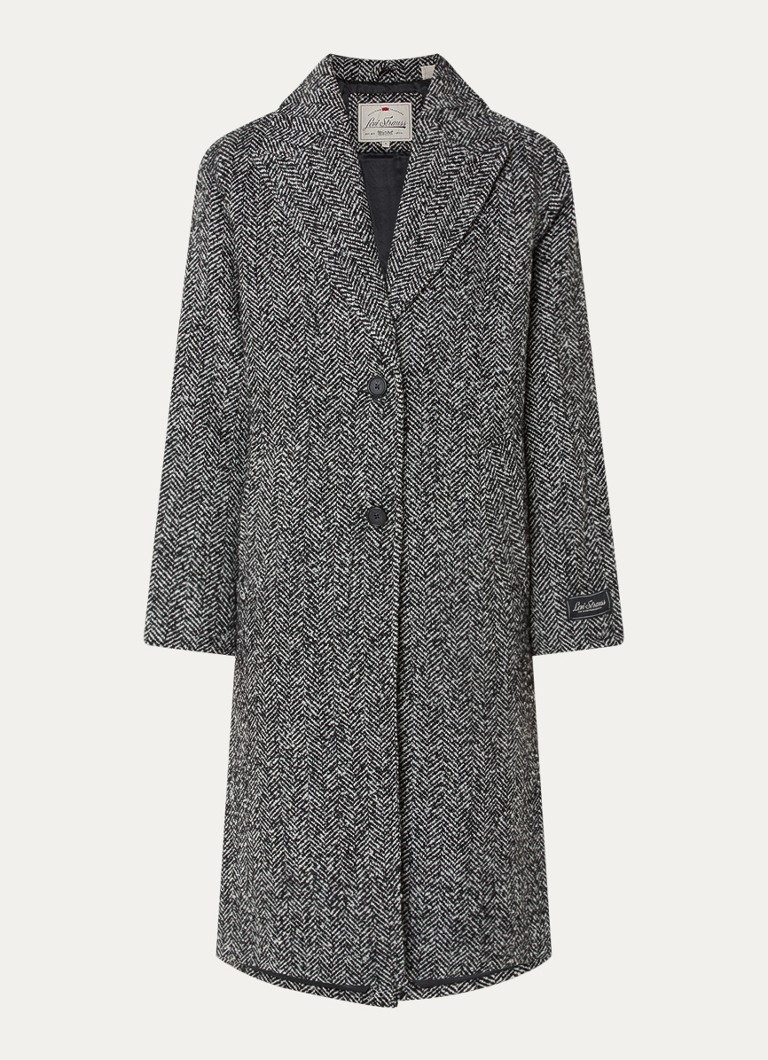 Levi's Dames Tessa mantel in wolblend met visgraatdessin in de kleur Zwart