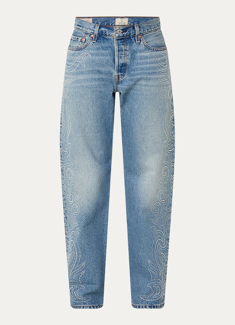Levi's Dames 501 high waist tapered jeans met strass in de kleur Indigo