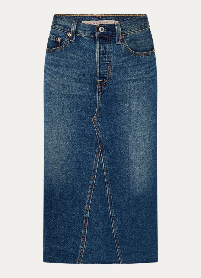 Levi's Dames Aline midi spijkerrok met steekzakken in de kleur Indigo