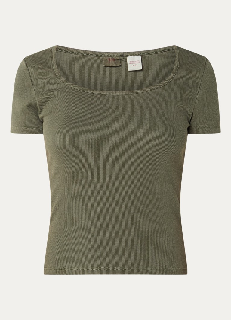 Levi's Dames Essential ribgebreid cropped T-shirt in de kleur Bronsgroen