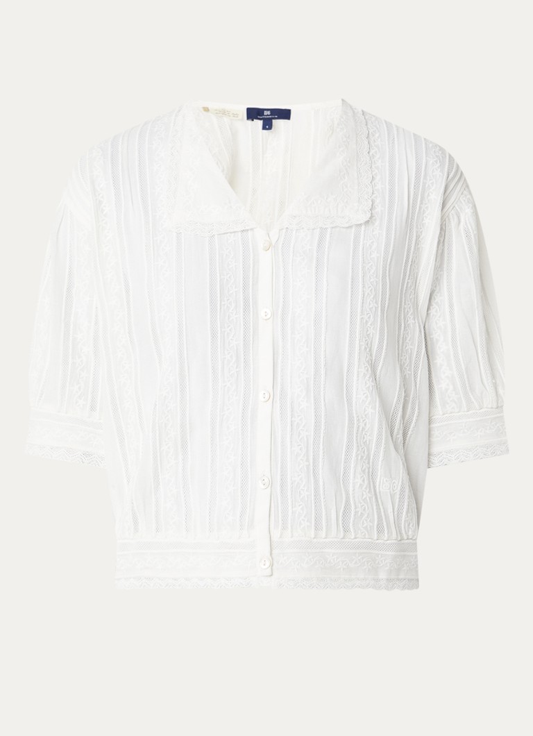Levi's Dames Blue Tab cropped blouse met broderie in de kleur Gebroken wit