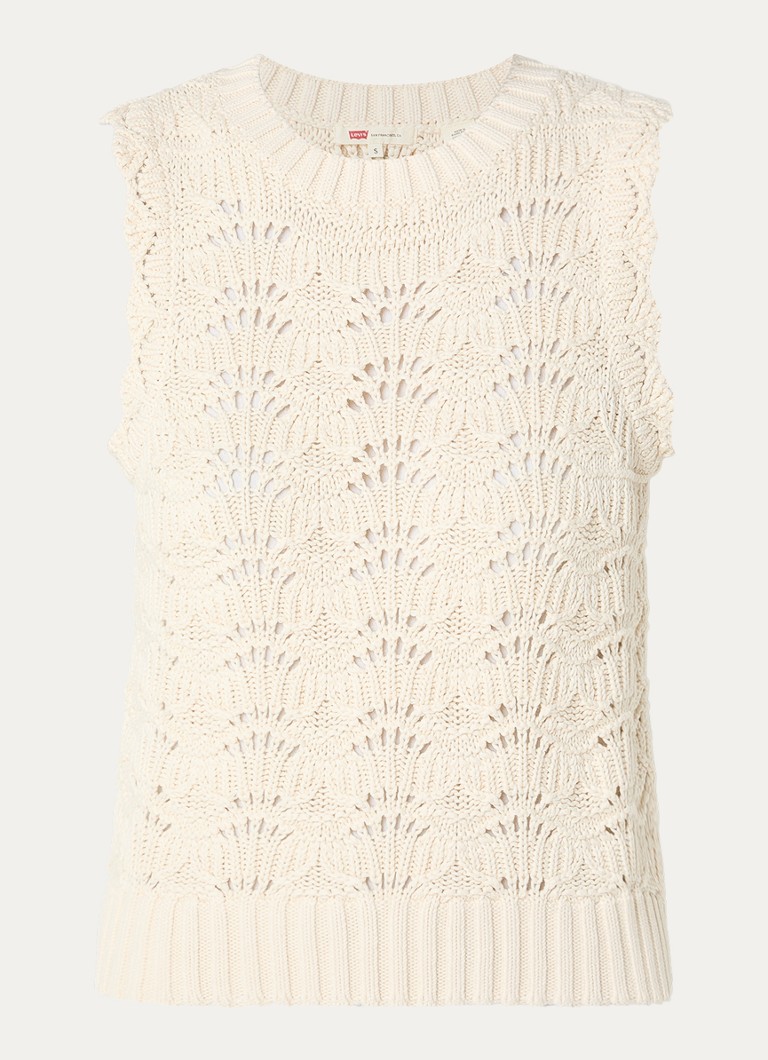 Levi's Dames Fijngebreide top van crochet met ronde hals in de kleur Gebroken wit