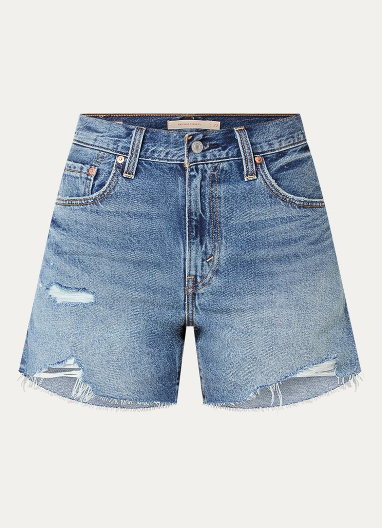 Levi's Dames Ribcage high waist slim fit korte broek van denim met medium wassing in de kleur Indigo