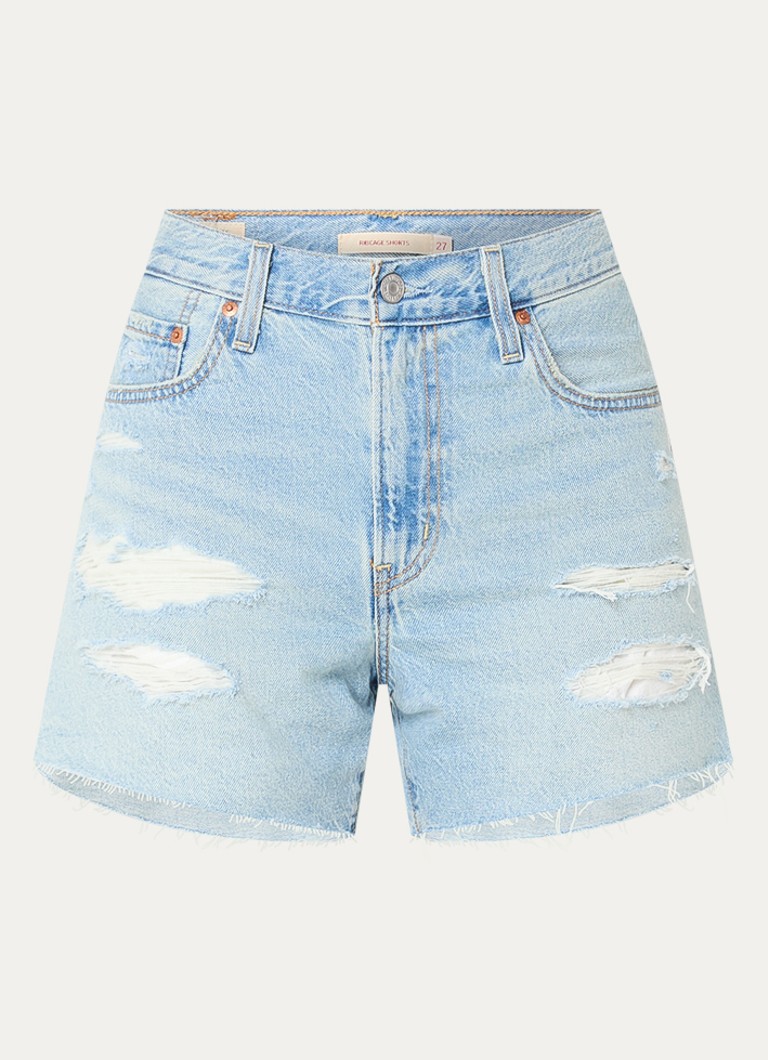 Levi's Dames Ribcage high waist slim fit korte broek van denim met lichte wassing in de kleur Indigo
