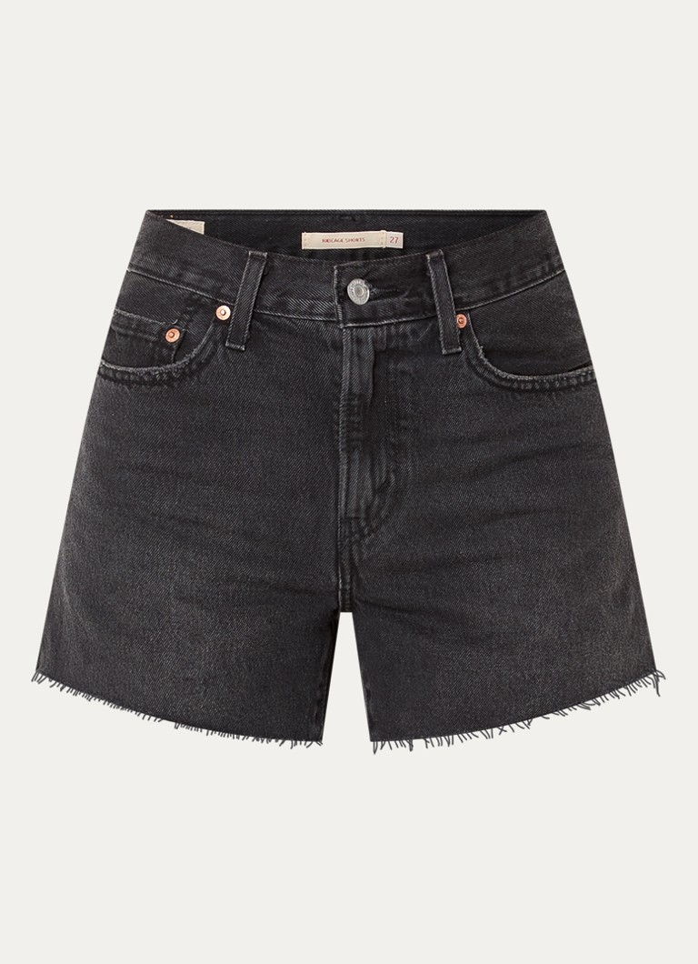 Levi's Dames Ribcage mid waist slim fit korte broek van denim met gekleurde wassing in de kleur Zwart