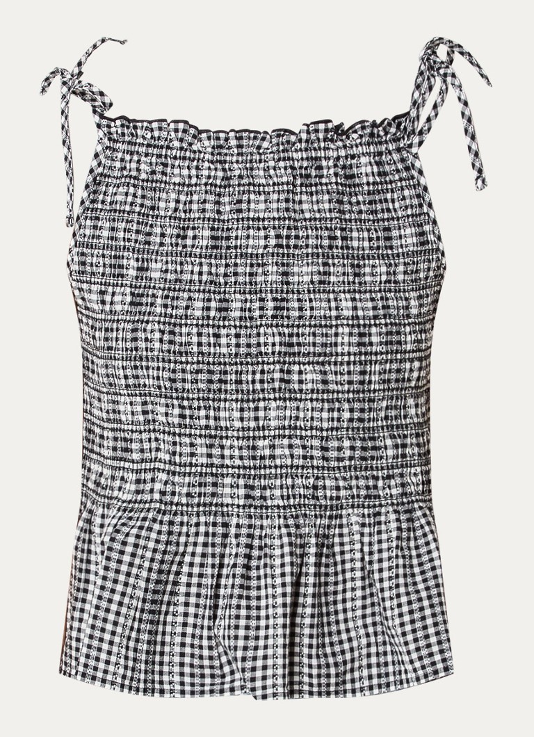 Levi's Dames Monaco top met smockwerk en ruitdessin in de kleur Zwart