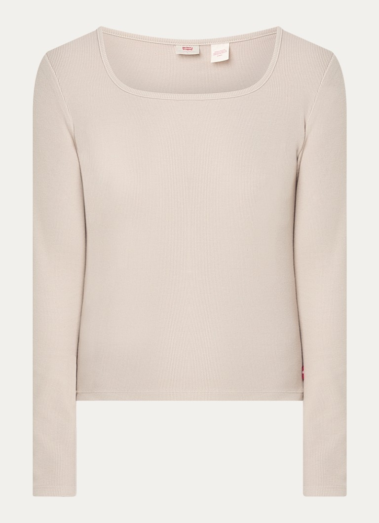 Levi's Dames Ribgebreide longsleeve met rechthoekige hals in de kleur Zand