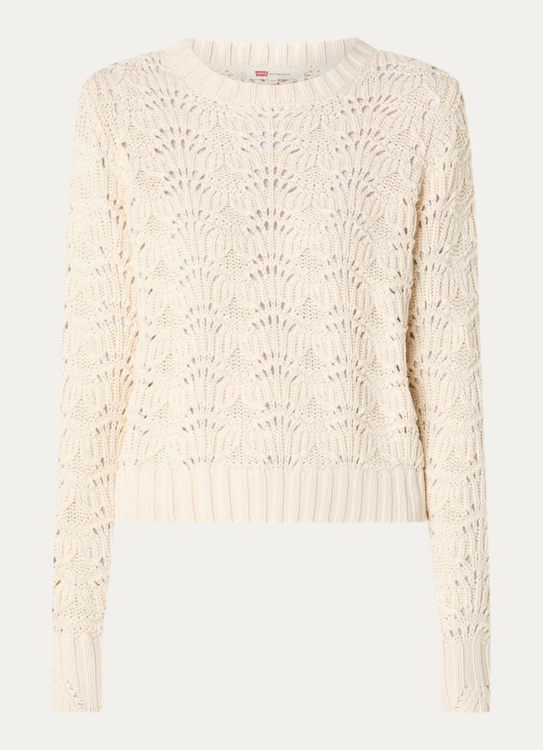Levi's Dames Hope grofgebreide trui met opengewerkt dessin in de kleur Creme